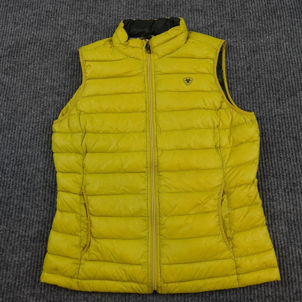 Ariat Ideal Down Vest Womens Medium Yellow Quilted Puffer Full Zip Lightweight